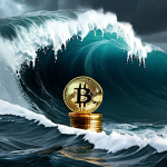 **

Volatile cryptocurrency market. A stormy sea with waves crashing against a Bitcoin, symbolizing risk and opportunity.

**