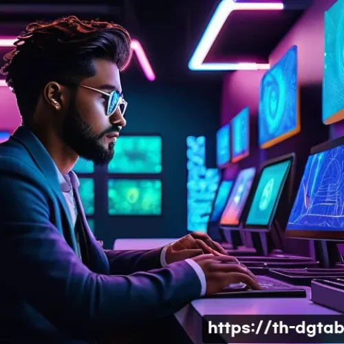 Home 33 디지털 자산의 가치 결정과 관리 전략 - A futuristic digital art scene showcasing a vibrant NFT marketplace, featuring diverse unique digita...