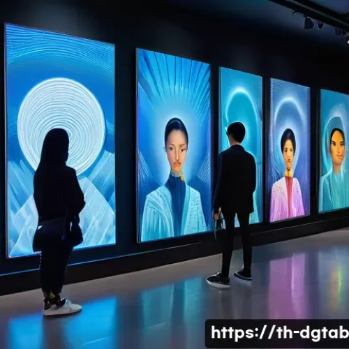 Home 32 디지털 상품과 서비스의 희소성 비교 - A futuristic digital art gallery showcasing limited edition NFT artworks displayed on sleek holograp...