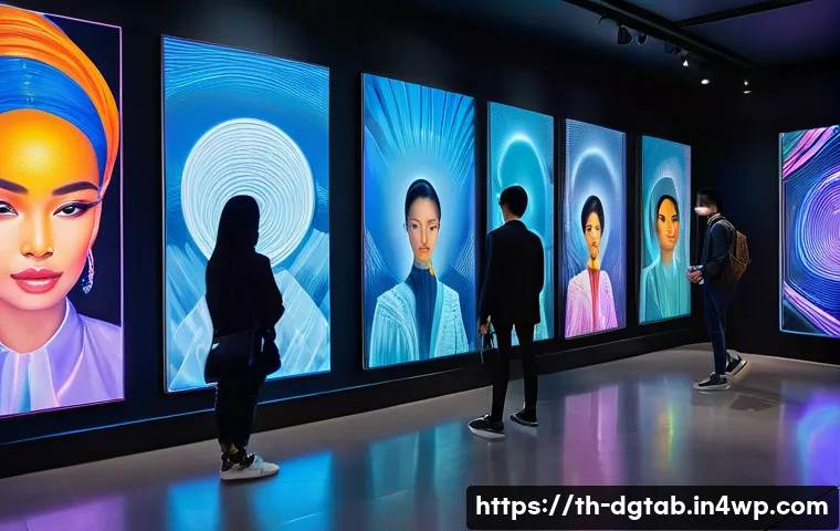 디지털 상품과 서비스의 희소성 비교 - A futuristic digital art gallery showcasing limited edition NFT artworks displayed on sleek holograp...