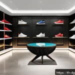 디지털 희소성을 통한 차별화 전략 - A high-end limited edition fashion sneaker display in a trendy Bangkok boutique, showcasing only 500...