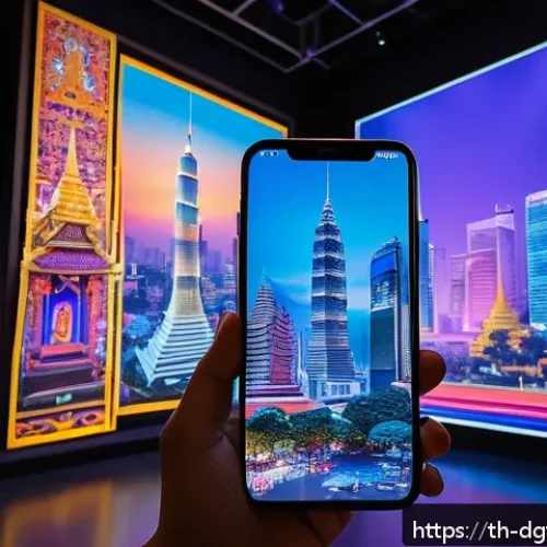 Home 17 디지털 희소성의 글로벌 시장 동향 - A futuristic digital art gallery set in Bangkok, showcasing rare and limited-edition NFTs by local T...